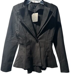 Noir Double Collared Peplum Black Women's Blazer- Large New